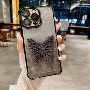 Full Camera Coverage Glitter Stylish Transparent Butterfly Phone Case for <b>Iphone</b> 16 15 14 With <b>Holder</b> Stand - Product Image 5