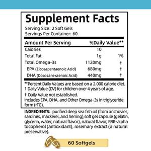 Extracto de Aceite de Pescado Herbal Personalizado 1120 mg 60 Cápsulas Blandas Apoya la Salud del Corazón para Hombres y Mujeres Cápsulas Blandas de Aceite de Pescado - Product Image 3