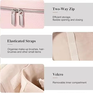 Custom Logo PU Leather Travel <strong>Makeup</strong> <strong>Bag</strong> with Double Zippers Luxury <strong>Quilted</strong> Personalised Customizable Cosmetic <strong>Bag</strong> for Women - Product Image 4