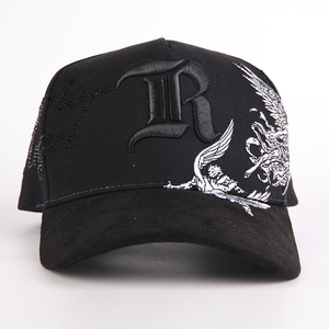 사용자 정의 5 패널 클래식 3D 편지 자수 아빠 모자 라인 석 새틴 줄 지어 스웨이드 야구 카오 모자 사용자 정의 로고 - Product Image 2