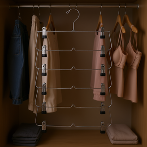 Porte-vêtements pliable Db à 6 niveaux en plastique chromé, gain de place pour jupes, pantalons, serviettes, soutiens-gorge - Product Image 2