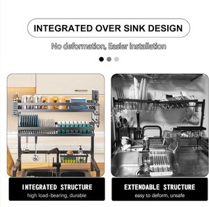 Organizador de artículos para el hogar, escurridor de platos multifunción de acero inoxidable de doble nivel sobre el fregadero, estante de almacenamiento de secado de platos para Cocina - Product Image 3