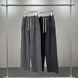 Pantaloni sportivi da <span class=keywords><strong>uomo</strong></span> in felpa francese personalizzati, a vita media, dritti, con coulisse elastica, neri, larghi, in cotone pesante, <span class=keywords><strong>grigi</strong></span>, modello jogger - Product Image 1