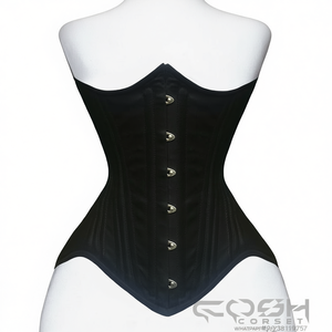 Nouveau corset en coton noir à compression élevée, contrôle ferme, taille extrêmement cintrée, avec fermeture à busk - Product Image 1
