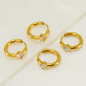 Zogxin Huggie <b>Earrings</b> 18K Gold Plated Colorful Zircon Round Geometric Everyday Wear - Product Image 3