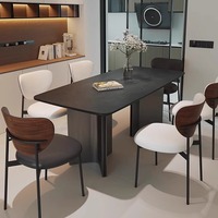 Ensemble table et chaises de salle à manger en pierre frittée noire, style italien moderne minimaliste, rectangulaire, vintage, petit appartement, style Wabi-Sabi