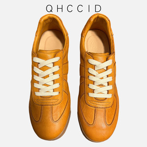 QHCCID Leather Casual Shoes Retro Brown Low <b>Heel</b> Lace-Up Men's Daily Wear - Product Image 1