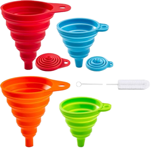 Ensemble de 4 entonnoirs pliables en silicone avec brosse de nettoyage, accessoires de cuisine, gadgets de cuisine, ensembles cadeaux, ensemble de casseroles - Product Image 1