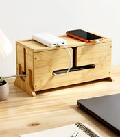 Boîte de gestion des câbles en bois avec organiseur de câbles et 8 fentes de ventilation inférieures pour la maison et le bureau – Cache les multiprises