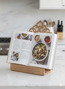 Support de présentation de <span class=keywords><strong>livre</strong></span> de recettes en bois décoratif, pour comptoir de <span class=keywords><strong>cuisine</strong></span>, fait main, style rustique campagnard, pliable, marron - Product Image 6