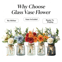 Bouquet de fleurs artificielles pour décoration de table, tons automnaux doux, dahlias et roses mélangés, accentuations de verdure d'eucalyptus, garniture de vase