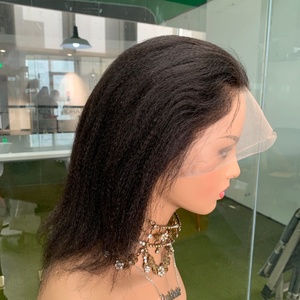 Perruque complète en dentelle CF181 en cheveux humains vierges Yaki noirs non traités, à raie libre, pour tressage, vente directe usine, 8-10 pouces, peut être tressée - Product Image 4