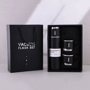 Promotional Gift Set with PU Leather/Paper Vacuum Flask 2 <b>Cups</b> 3 Interchangeable Lids Customizable Logo - Product Image 2