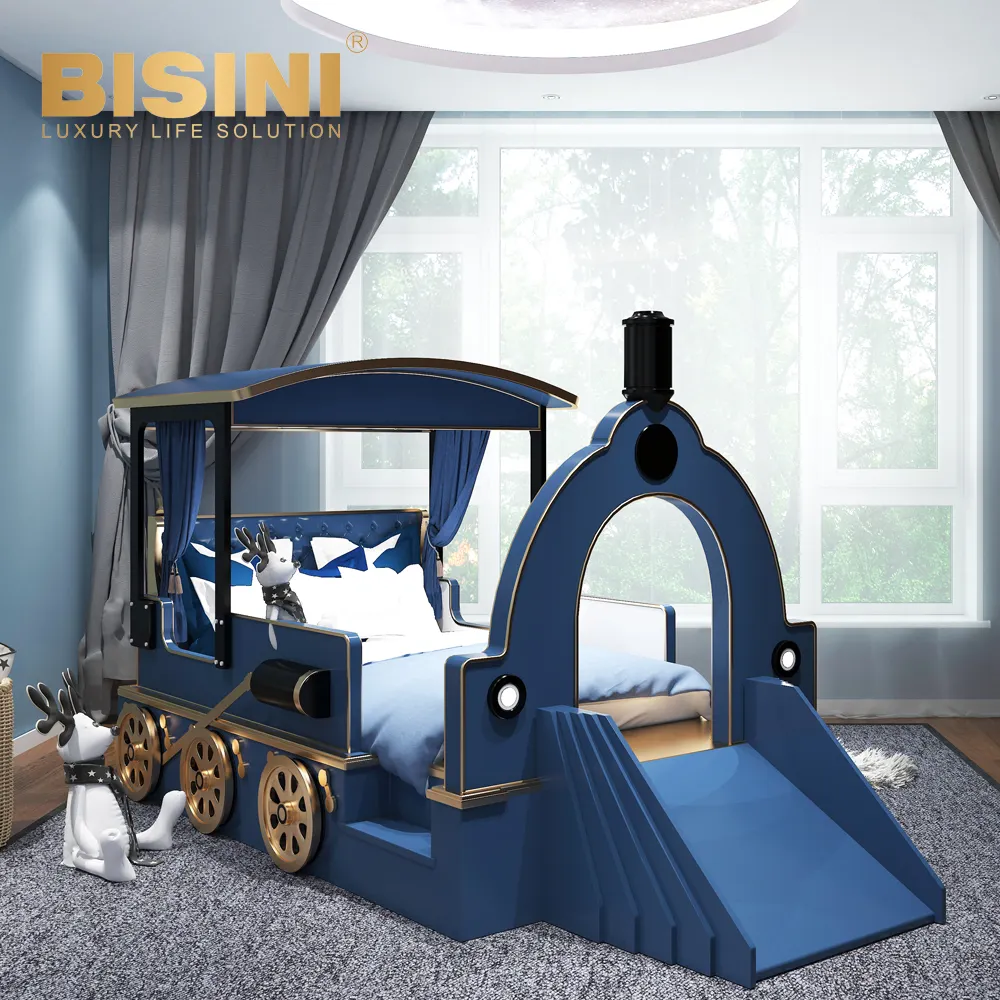 Hot Sale Train Shape Kids Bed Exquisite Children Beds with Slid