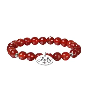 Rinntin GMB07 January Birthstone sfaccettato perline di agata rossa naturale con perline in argento Sterling bracciali elasticizzati da donna