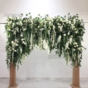 GNW פרח מלאכותי ירוק ולבן קשת ורדים שער קשת קישוט רקע פרח בשלב