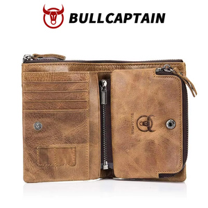 Portefeuille en cuir véritable BULLCAPTAIN pour hommes, porte-cartes vintage avec blocage RFID et poche à monnaie, sac à main décontracté pour tous les jours OEM ODM - Product Image 1