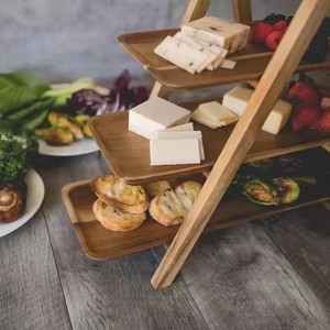 Plateau de service en bois à trois niveaux, pliable et portable, pour fromages, charcuteries et présentation de plats lors de fêtes - Product Image 3
