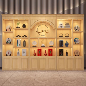 Espositore per Vini e Liquori in Legno a Più Livelli con Illuminazione LED, Scaffale a Scala Resistente, Ecologico con Retro in Vetro - Product Image 3