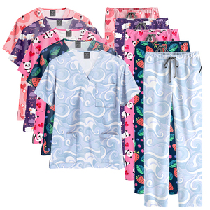 2025 más vendidos TS mujeres Hospital salón de belleza Dental Spa enfermera uniforme Scrubs trajes médicos dibujos animados impreso Scrub Sets - Product Image 3