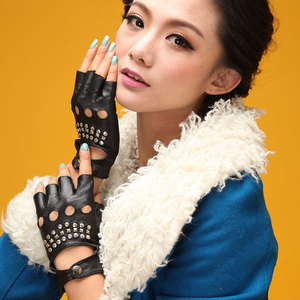 Gants en peau de mouton demi-doigt de fabrication fine Gants en <span class=keywords><strong>cuir</strong></span> véritable pour dames de mode - Product Image 6