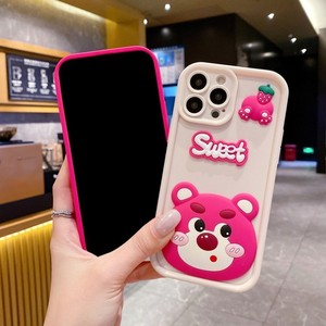 เคสโทรศัพท์ลายการ์ตูนหมีสตรอว์เบอร์รี่น่ารักแบบ DIY 3 มิติ วัสดุ TPU นิ่ม สำหรับ iPhone 7 8plus XSmax 11 12 16 17air - Product Image 5