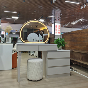 بيع بالجملة مخصص حديث مضمد أبيض إضاءة ليد 5 أدراج كبيرة من الخشب الصلب طاولة زينة قابلة للفك للشقق - Product Image 1