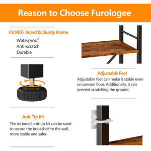 Libreria Alta e Stretta a 6 Ripiani in Legno e Metallo, Scaffale Organizzatore per Soggiorno, Ufficio, Ingresso, Cucina, Stile Rustico - Product Image 3