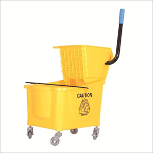 Seau à serpillière jaune 24L avec essoreuse, chariot de nettoyage commercial pour sols, pour usage hôtelier - Product Image 1
