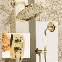 Système de douche pluie antique de 9 pouces avec douchette vintage, kit de finition avec vanne inverseur 2 voies, corps en laiton massif non revêtu