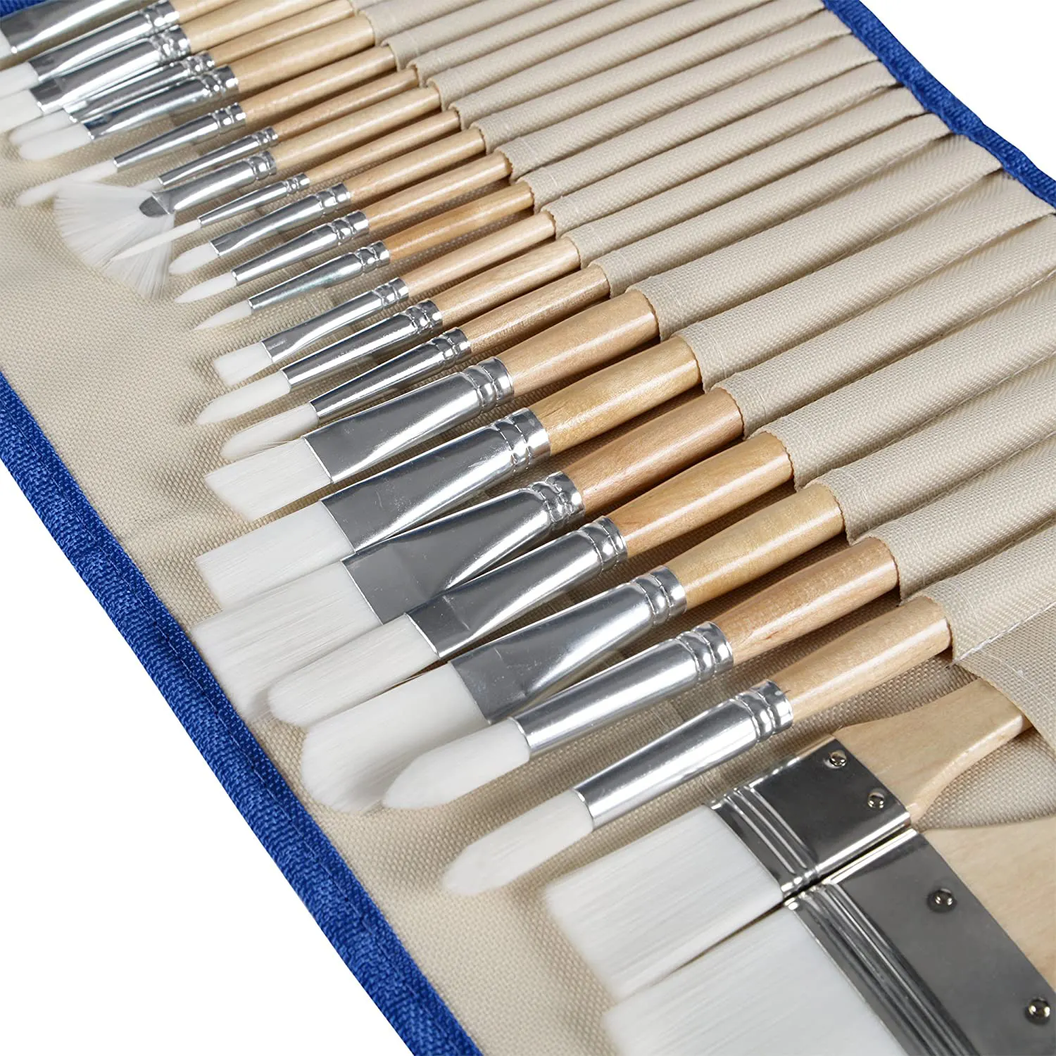Customized 24pcs white nylon pure wood handle artist paint brush set with a case