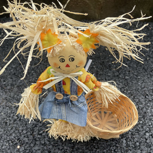 Halloween bambou fleur panier épouvantail chambre Halloween poupée ornements scène file d'attente accessoires panier de rangement - Product Image 5