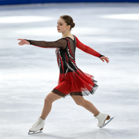 Robe de danse patinage rouge et noire en maille à manches longues avec strass, asymétrique diagonale, pour enfants et adultes, compétition et performance