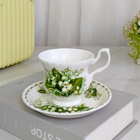 Ensemble de tasses à café et soucoupes en céramique florale vintage française haut de gamme, style luxe léger, pour service de thé de l'après-midi, vente en gros et personnalisation