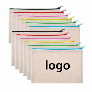 Custom Diy Blank <b>Paint</b> Coin Recyclable Machine Washable Women's Beige <b>Canvas</b> Cosmetic Bag With Zipper - Product Image 1