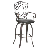 Tabouret de bar de 30 pouces avec dossier à volutes, accoudoirs, coussin en cuir PU, structure en métal pour salle à manger, restaurant, hôtel, capacité de 150 kg