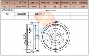 SDCX freno a disco SX1215 6 q0609617 6 qd609617 per <span class=keywords><strong>POLO</strong></span> Fabia freno a tamburo - Product Image 2