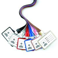 Porte-carte d'identité en alliage d'aluminium Durable, badge transparent des deux côtés d'une lanière à clip