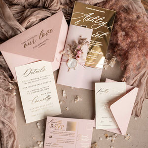 Invitations de mariage en acrylique miroir personnalisées Impression UV Enveloppe en feuille <span class=keywords><strong>d</strong></span>'or avec sceau de cire de fleur sèche pour anniversaires - Product Image 2