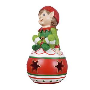Christmas Home Decoration <strong>Elf</strong> Sitting Ball Resin Statue With LED Light Christmas Ornament Desktop Resin Craft <strong>ELF</strong> <strong>Figurines</strong> - Product Image 2