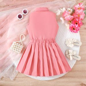 Conjunto Elegante y Vibrante de Falda Plisada y Top sin Mangas con Cuello para Niñas, <span class=keywords><strong>Ropa</strong></span> Infantil para Fiestas, Uso Diario Informal - Product Image 4