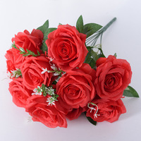 Buket Bunga Mawar Sutra Buatan Tangan 9 Tangkai Warna Putih untuk Hari Valentine dan Thanksgiving, Warna Terlaris Grosir