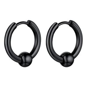 1 paire de boucles d'oreilles en acier inoxydable pour hommes et femmes, couleur argent et noir, style Punk, hypoallergéniques, bijoux Huggie Hoop - Product Image 1