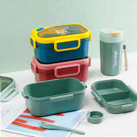 Boîte à lunch Bento en plastique de conception de dessin animé pour enfants ensemble avec bouteille d'eau conservation de récipient alimentaire à compartiment unique en gros