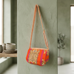 Bolso Bandolera Ligero de Algodón con Estampado Floral Naranja, Suave y Duradero, con Correa Ajustable, Estilo Bohemio para Mujer, Cierre con Cremallera - Product Image 2