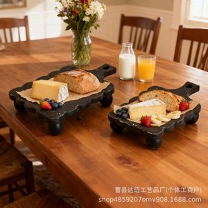 Black Wooden <b>Tray</b> With Handles For Serving Food Snacks Cakes Pastries Display Decorative <b>Tray</b> For Hotel Coffee <b>Tea</b> - Product Image 4