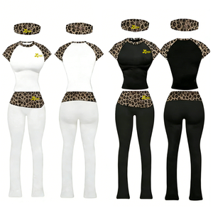 Completo da <span class=keywords><strong>Donna</strong></span> Personalizzato con Stampa <span class=keywords><strong>Leopardata</strong></span>: <span class=keywords><strong>Camicia</strong></span> a Maniche Corte con Fascia per Capelli e Pantaloni Pieghevoli, Outfit Loungewear con Stampa Ghepardo, Set Due Pezzi - Product Image 1