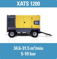 Compresseur d'air industriel haute pression Atlas Copco XAS400, portable sur roues, moteur diesel, lubrifié par vis, refroidi par air, 7 bar, 93 kW