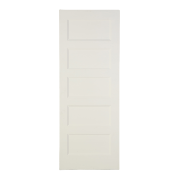 Puerta Interior Residencial Moldeada de 84 Pulgadas, Precolgada con Herrajes, Imprimada en Blanco, MDF/HDF, 5 Paneles, Núcleo Sólido, Lista para Pintar