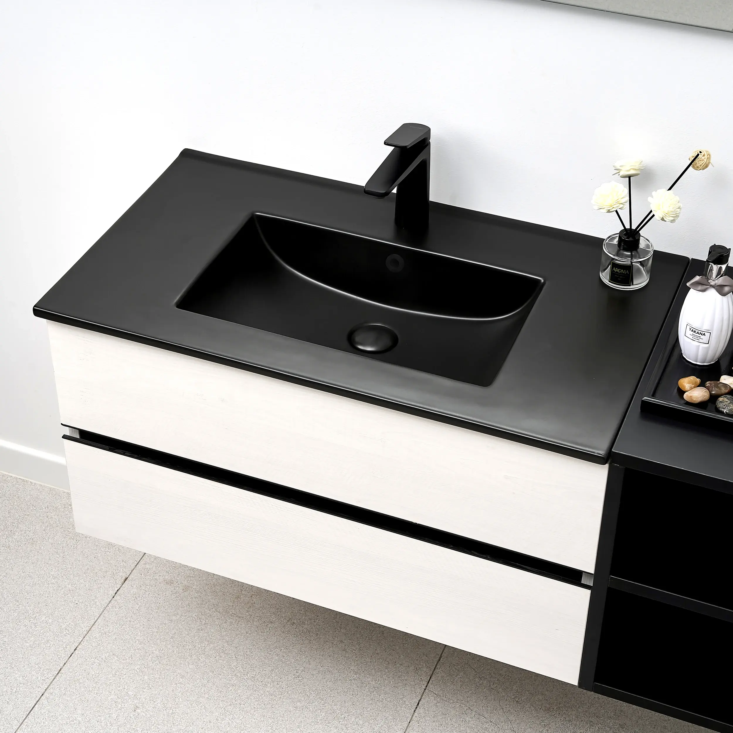 Lavabo de cerámica de borde fino, armario de baño de cerámica, lavabo, lavabo rectangular, lavabo negro